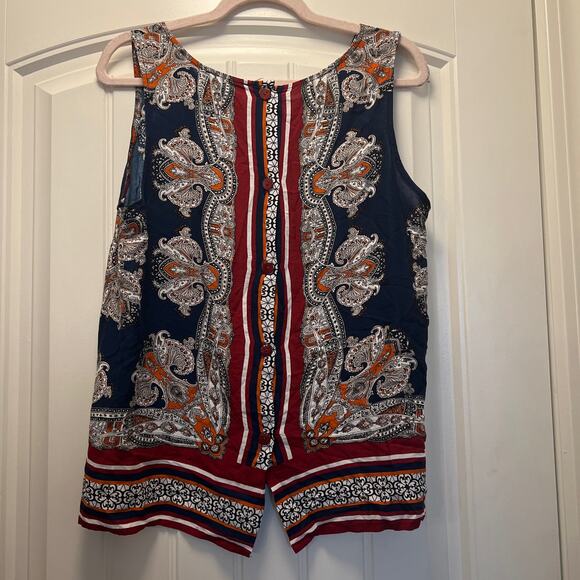 Cynthia Rowley Women's Sleeveless Paisley Button Back Blouse Size L Blue Red - Picture 4 of 5